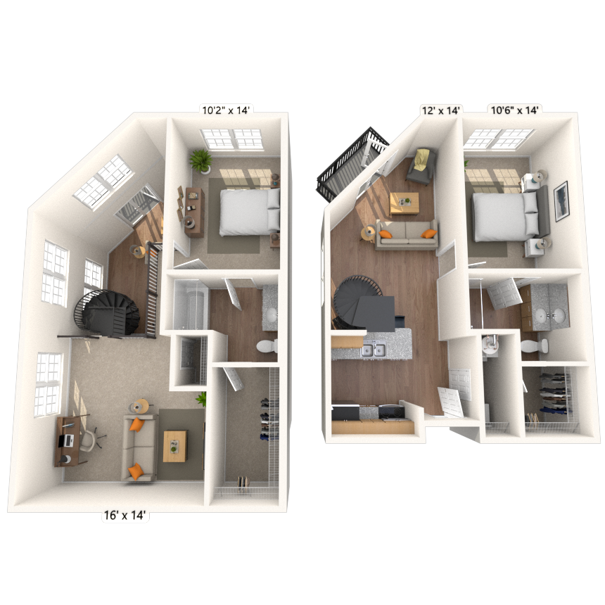 Floor plan for 2 beds, 2 baths, 1222 sqft